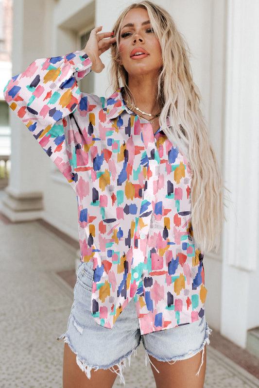 Printed Button Up Long Sleeve Shirt Shop One Place