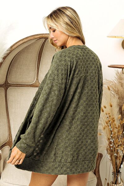BiBi Checkered Long Sleeve Open Front Cardigan Shop One Place