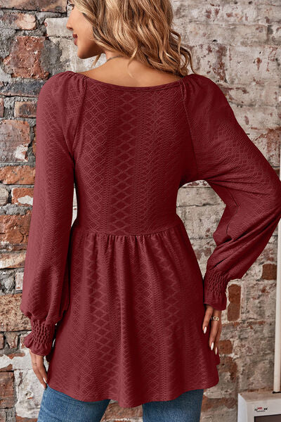 Peplum V-Neck Long Sleeve Blouse Shop One Place