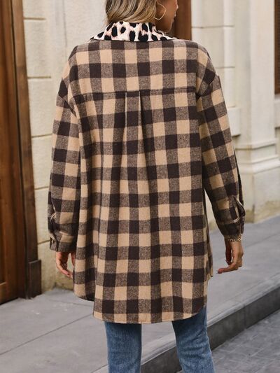 Plaid Button Up Dropped Shoulder Jacket Shop One Place