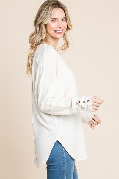 Culture Code Full Size V-Neck Dropped Shoulder Blouse Shop One Place