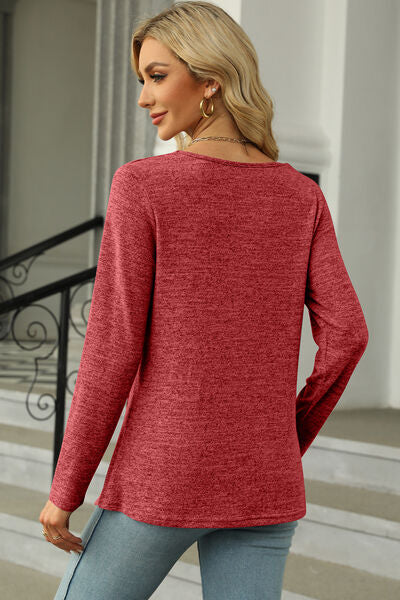Slit Decorative Button Square Neck T-Shirt Shop One Place