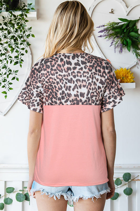 Sequin Leopard Round Neck T-Shirt Shop One Place