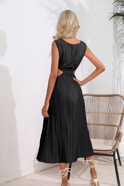 Cutout Ruched Round Neck Tank Dress Shop One Place