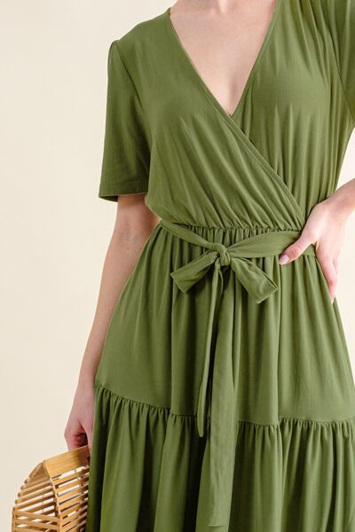 And The Why Soft Short Sleeve Tiered Midi Dress Shop One Place