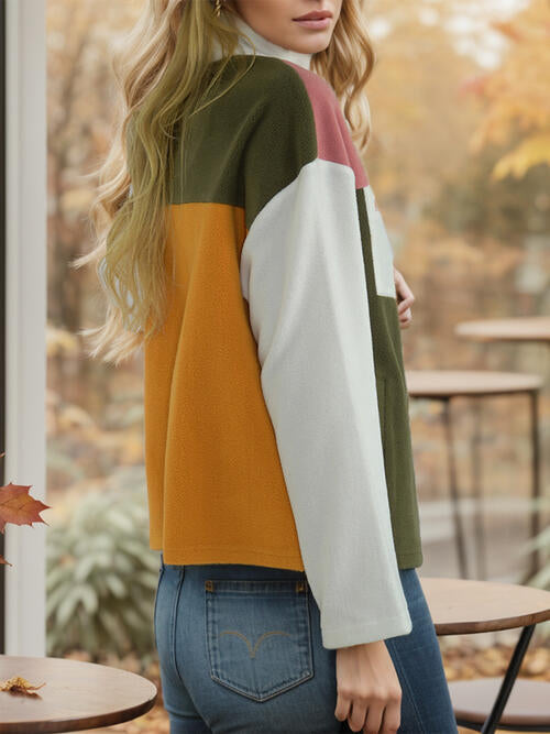 Color Block Zip-Up Long Sleeve Jacket Shop One Place