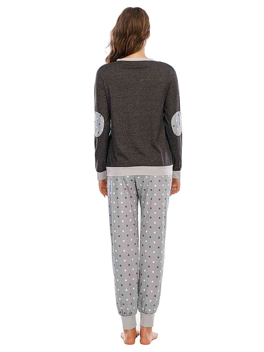 Long Sleeve Top and Polka Dot Pants Set Shop One Place