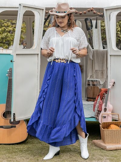 Plus Size Swiss Dot Ruffled Wide Leg Pants Shop One Place