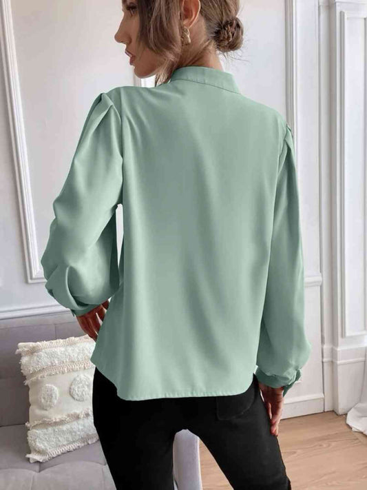 Mock Neck Button Front Shirt Shop One Place