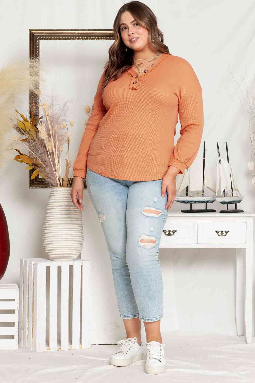 Plus Size V-Neck Dropped Shoulder Top Shop One Place