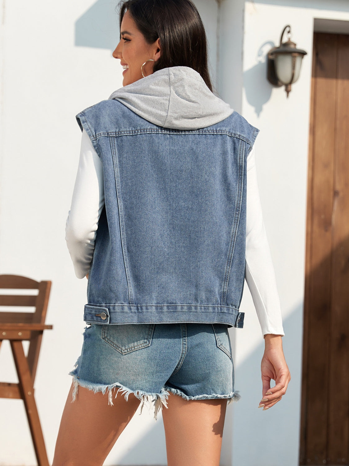 Pocketed Button Up Hooded Denim Jacket Shop One Place