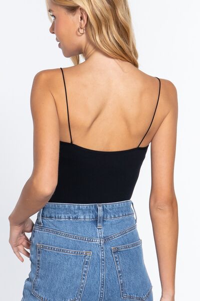 ACTIVE BASIC Ribbed Round Neck Seamless Cami Bodysuit Shop One Place