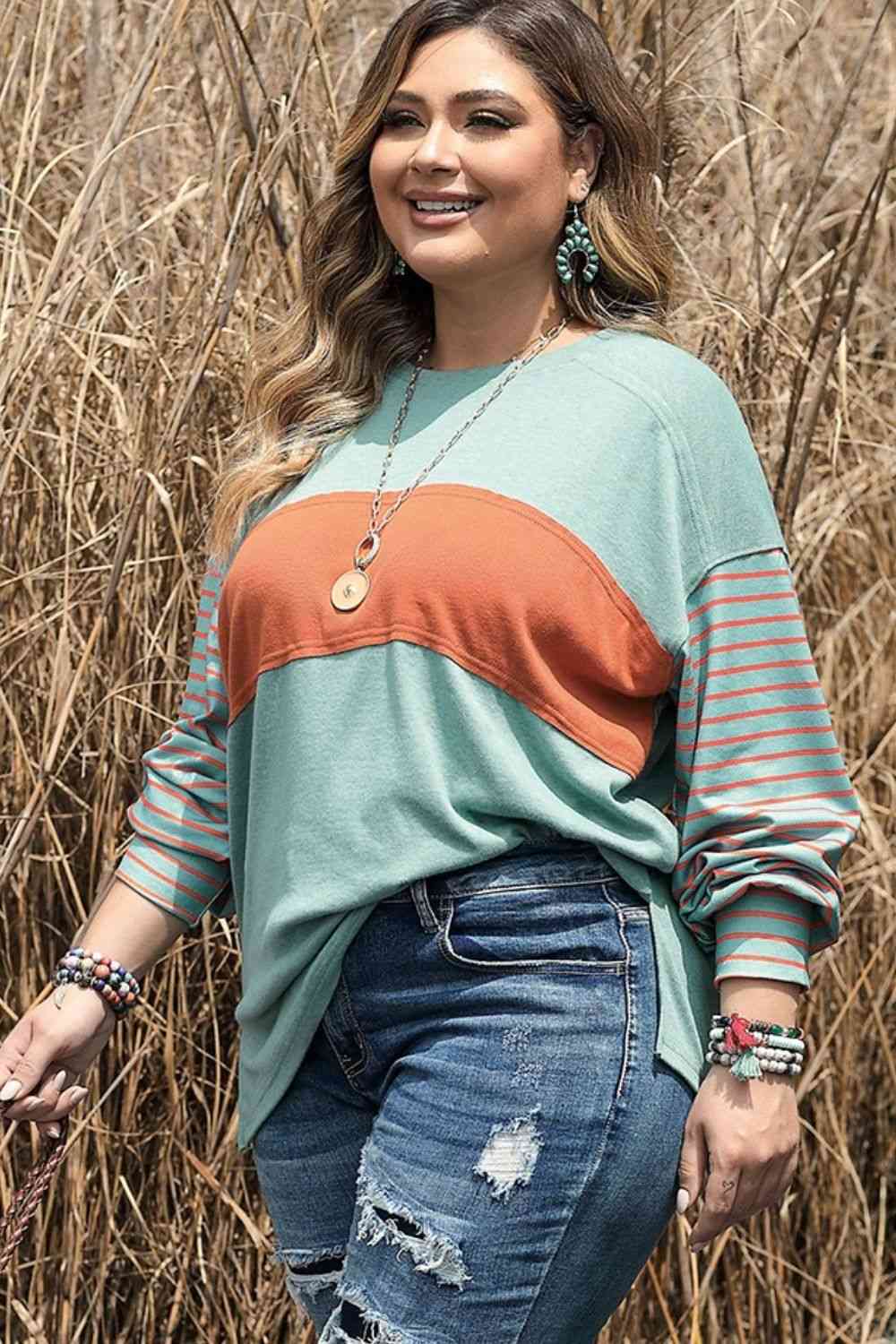 Plus Size Color Block Dropped Shoulder T-Shirt Shop One Place
