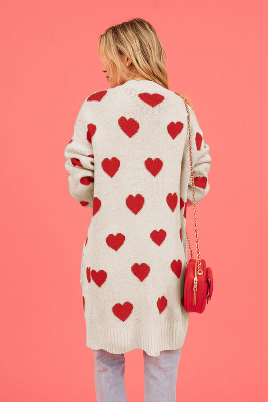Heart Graphic Open Front Cardigan with Pockets Shop One Place