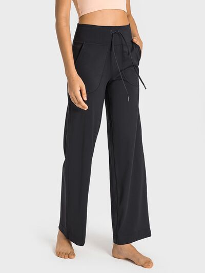 Drawstring Waist Wide Leg Sports Pants with Pockets Shop One Place