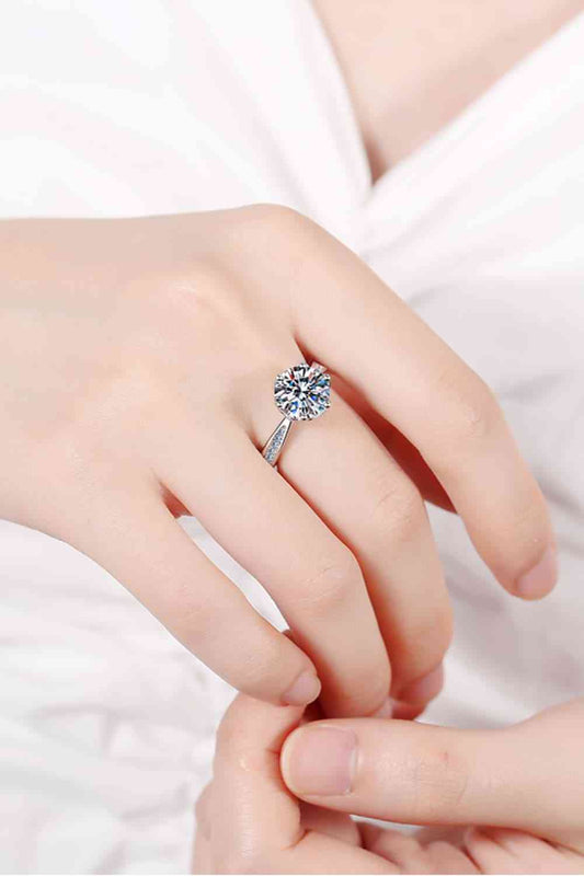 3 Carat Moissanite Rhodium-Plated Side Stone Ring Shop One Place