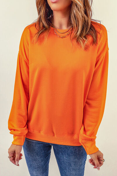 Round Neck Dropped Shoulder Sweatshirt Shop One Place