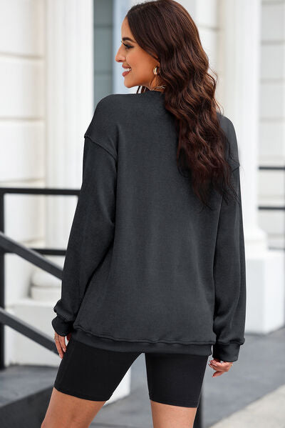 LUCKY Round Neck Dropped Shoulder Sweatshirt Shop One Place