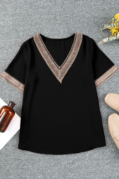 Plus Size V-Neck Short Sleeve Blouse Shop One Place