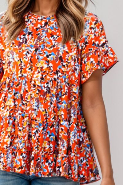 Plus Size Floral Round Neck Tiered Blouse Shop One Place