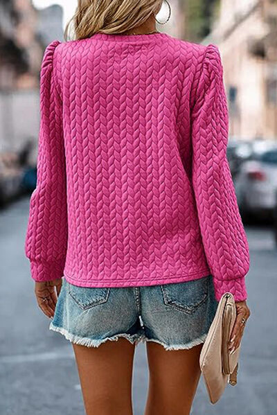 Texture Round Neck Long Sleeve Sweatshirt Shop One Place