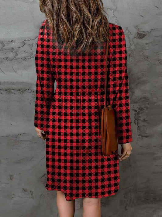 Double Take Full Size Plaid Round Neck Long Sleeve Magic Dress Shop One Place