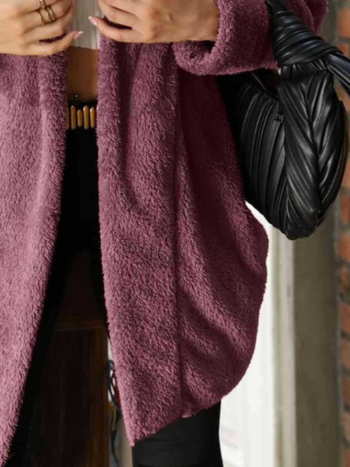 Open Front Hooded Teddy Coat Shop One Place