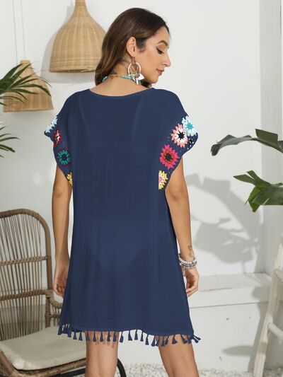 Tassel Boat Neck Flutter Sleeve Cover Up Shop One Place