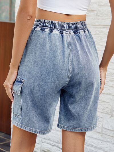 Drawstring Denim Shorts with Pockets Shop One Place