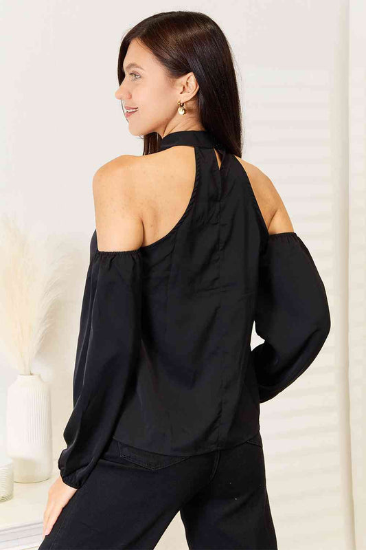 Grecian Cold Shoulder Long Sleeve Blouse Shop One Place