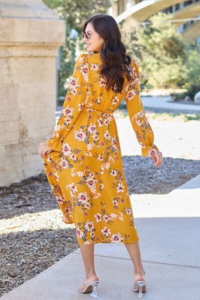 Double Take Full Size Floral Tie Back Flounce Sleeve Dress Shop One Place