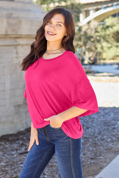 Basic Bae Full Size Round Neck Drop Shoulder T-Shirt Shop One Place