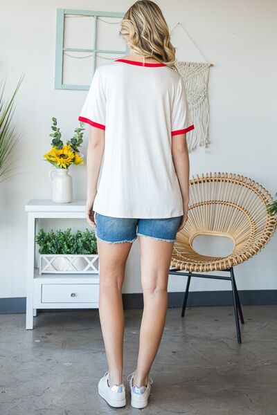 Heimish Full Size USA Contrast Trim Short Sleeve T-Shirt Shop One Place