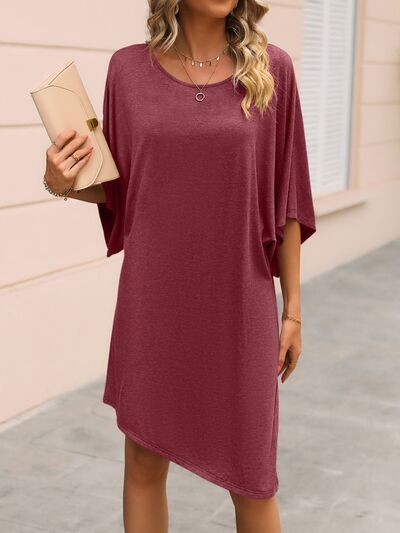 Round Neck Three-Quarter Sleeve Tee Dress Shop One Place
