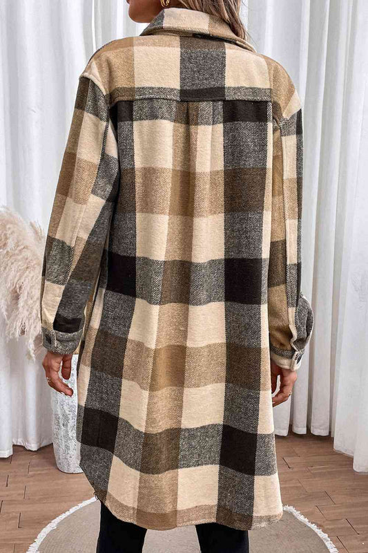 Plaid Button Down Longline Coat Shop One Place