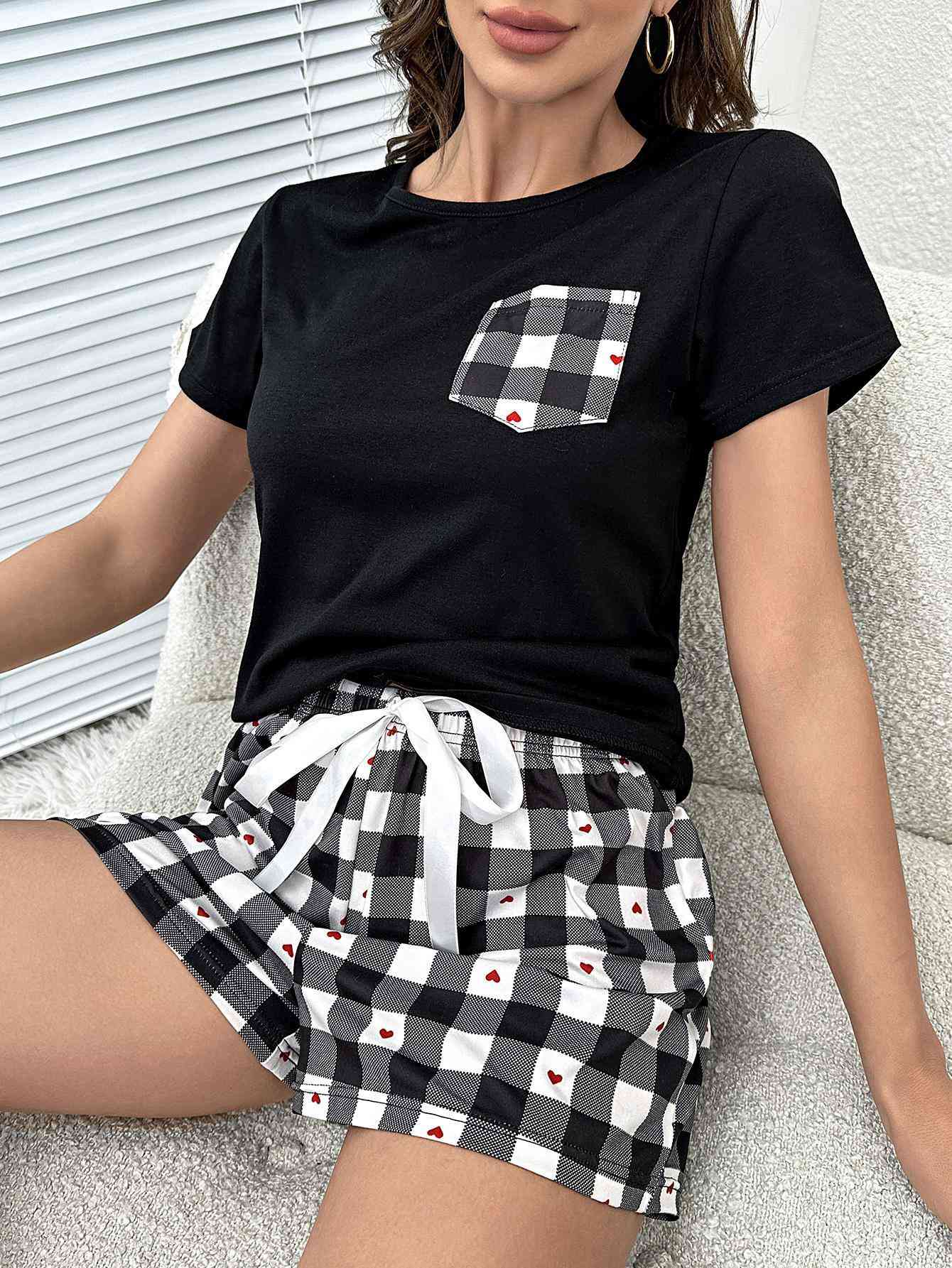 Plaid Heart Top and Shorts Lounge Set Shop One Place