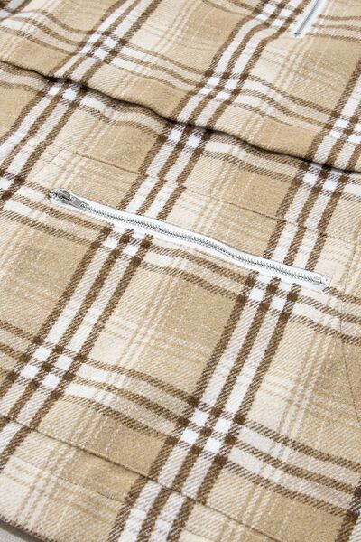 Drawstring Plaid Half Zip Raglan Sleeve Hoodie Shop One Place
