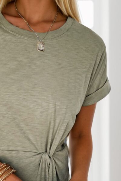 Twisted Round Neck Short Sleeve Dress Shop One Place