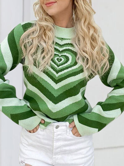 Heart Mock Neck Long Sleeve Sweater Shop One Place