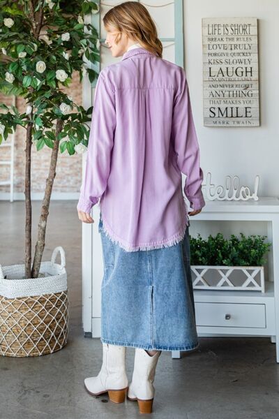 Veveret Raw Hem Button Up Long Sleeve Shirt Shop One Place