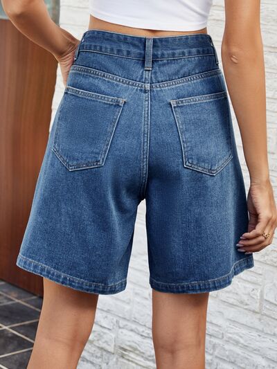 High Waist Denim Shorts with Pockets Shop One Place