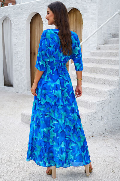 Printed Tied Half Sleeve Slit Dress Shop One Place