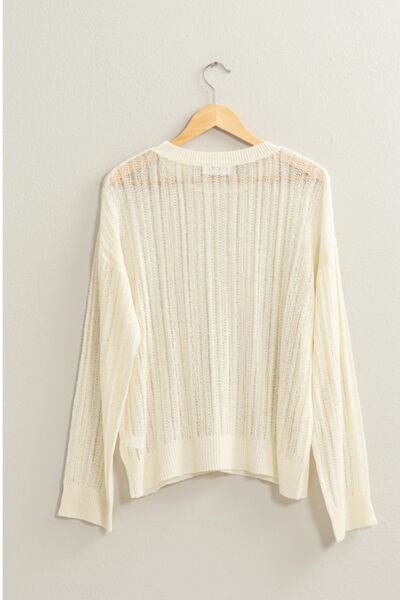 HYFVE Openwork Ribbed Trim Long Sleeve Knit Top Shop One Place