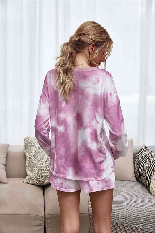 Tie-Dye Dropped Shoulder Top and Shorts Lounge Set Shop One Place