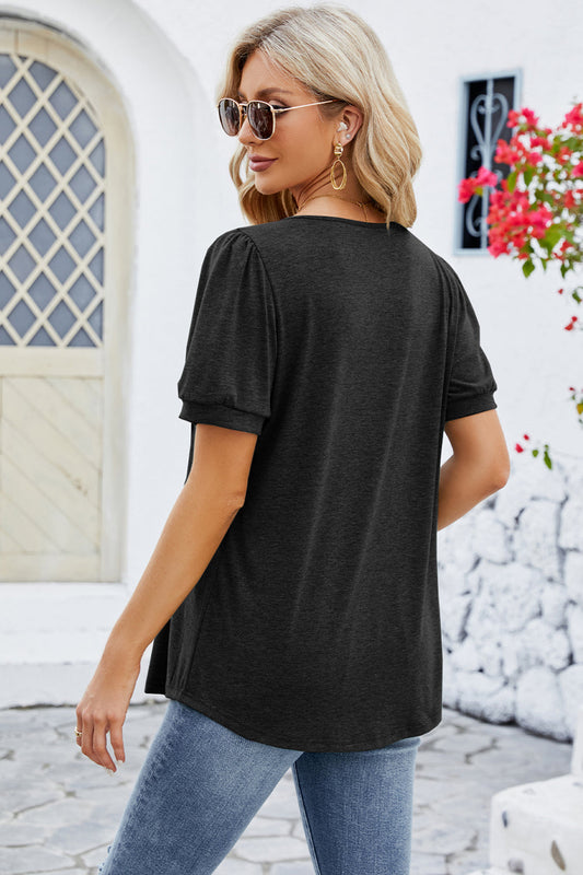 Ruched Scoop Neck Short Sleeve Blouse Shop One Place