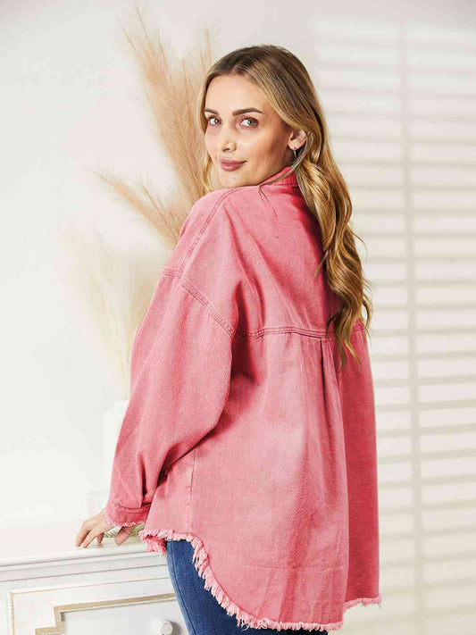 Distressed Raw Hem Denim Jacket Shop One Place