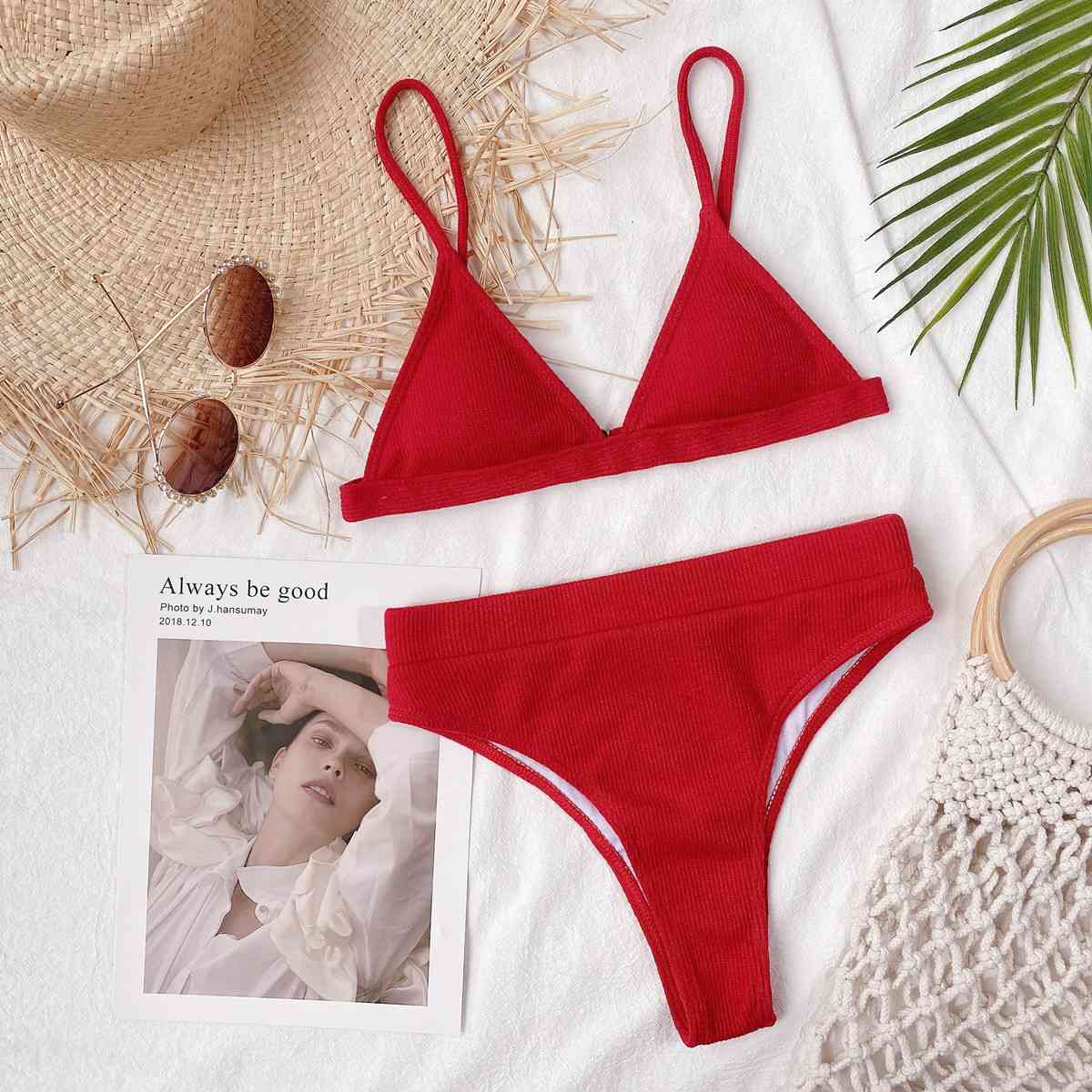 Spaghetti Strap Ribbed Bikini Set Shop One Place
