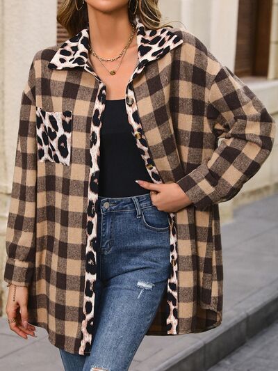 Plaid Button Up Dropped Shoulder Jacket Shop One Place