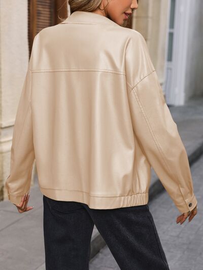 Pocketed Zip Up Collared Neck Jacket Shop One Place