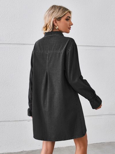 Pocketed Dropped Shoulder Mini Denim Dress Shop One Place